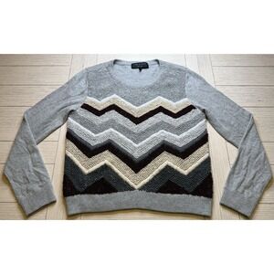 Rag & Bone Women's Crochet Merino Wool Chevron Gray Maroon VTG Sweater Sz L Luxe